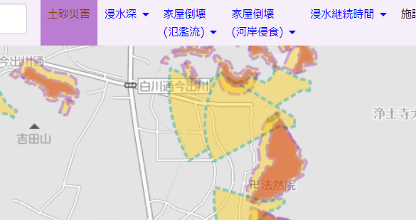 Web版土砂災害ハザードマップの実際の画面の様子