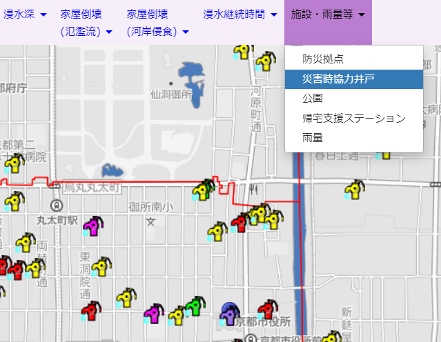 Web版ハザードマップのその他の情報を図示した実際の画面の様子
