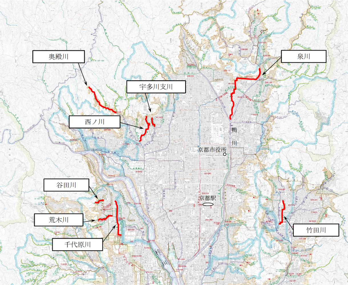 普通河川位置図(「整備方針に係る3つのグループ分けについて」で説明した河川を図説しています)